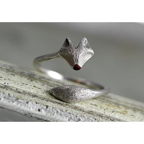 Cute Silver Color Little Fox Ring Adjustable Opening Womens Ring Cocktail Party Jewelry Birthday Gifts