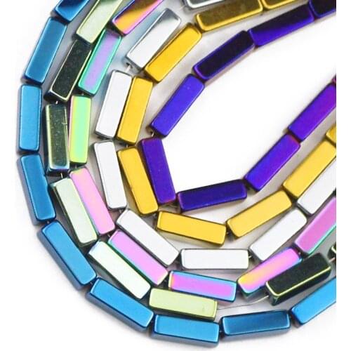 Blue,Gold,Green,Purple Rectangle Cuboid Square Hematite Natural Stone Spacer Loose Beads For Jewelry Making Diy Bracelet 4/6/9MM