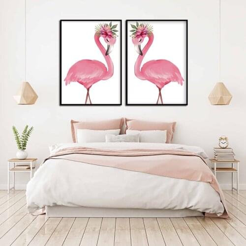 Modern Type Animal Pink Flamingo Wall Painting Posters Set of 2 Nordic Style for Living Room and Decoration