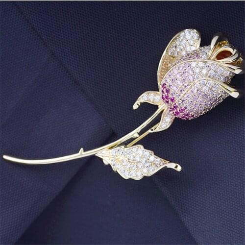 Vintage Luxury Crystal Zircon Brooches Pins Wedding Bouquet Beautiful Rhinestones Rose Flower Broach Women Brooch Jewelry Gifts