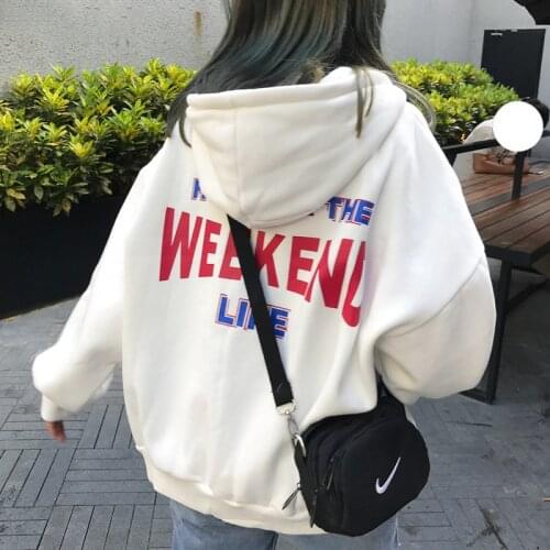 Hoodies Women Hooded Plus Velvet Letter Printed Loose Pockets Womens Hoodie Korean Style Harajuku All Match Chic Trendy Leisure