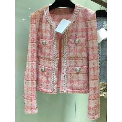 Autumn Fashion 2021AW Women High Qualtiy Chains Tweed Blue Jacket Ladies Casual Coat 2 Color Ddxgz2v 5.31