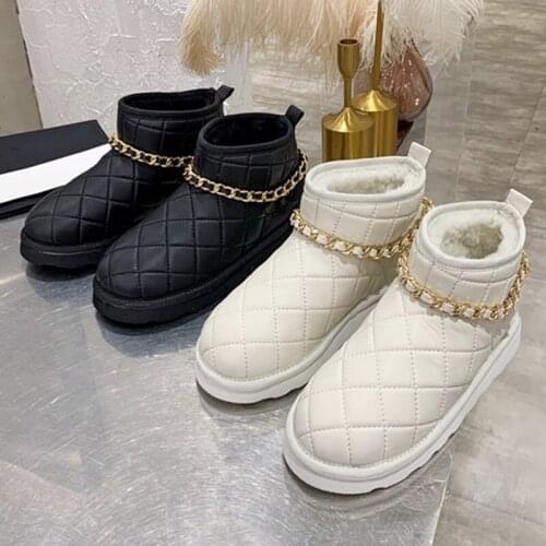 Metal chain Boots Woman Winter Warm Boots Flat Zapatos De Mujer Ankle Shoes Women Round Toe Elegant Fashion Female Shoes 2020