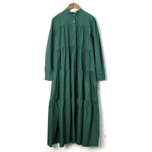 Long Plus Size Maxi Dress Women Korea Fashion Pleated Single Breasted 2019 Autumn Ruffle Patchwork Solid Color Vintage Dress