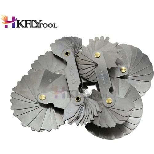 4pcs Radius Gauges Stainless Steel R1-6.5/R7-14.5/R15-25/R26-80mm Concave Convex arc Silver Tone Measuring Tools