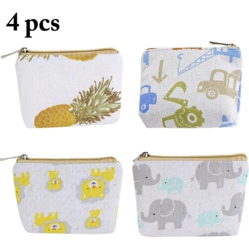 4PCS Creative Coin Purse Simple Fashion Printed Canvas Coin Bag Key Case Zipper Coin Pouch Change Purse For Women Girls