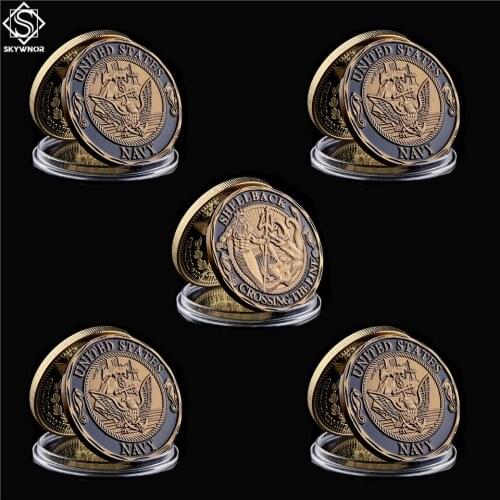 5PCS USA Copper Challenge Navy Shellback Crossing the Line Sailor Military Souvenir Value Coin