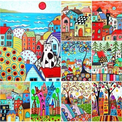 5D DIy Diamond Painting Abstract House Full Square Embroidery Cartoon Cross Stitch Mosaic Home Decoration Diamond Art Gift