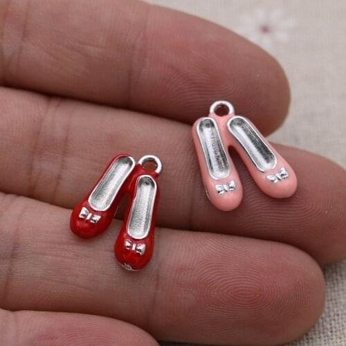 6PCS Silver Plated Enamel Red Shoe Charm Pendant for Jewelry Making Bracelet Necklace DIY Earrings Accessories Handmade Craft