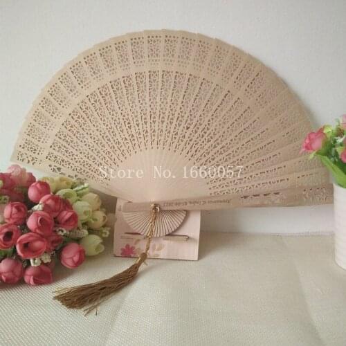 60pcs Wedding Favor Gift Personalized Sandalwood Cutout Fans Wood Color Hand Folding Fans +Customized Printing/Engraved