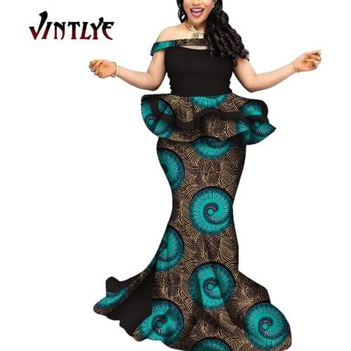 African Skirt and Top Set Dashiki Women Clothes 2 Piece Set Strapless Patchwork Shirt and Robe Skirt Lady Party Outfit WY9203