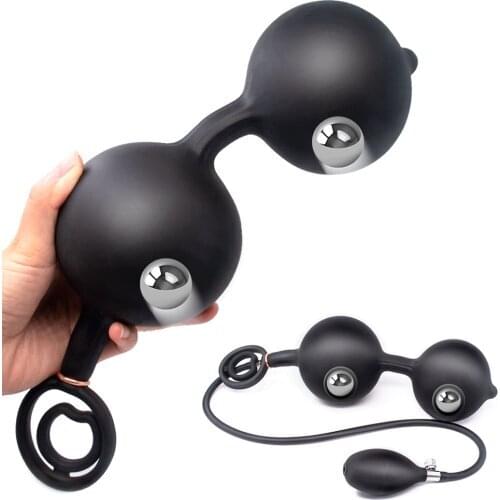 Inflatable Huge Anal Butt Plug Built In Metal Beads Ball Prostate Massage Inflated Butt Plug Anal Expander adult Toys For Woman