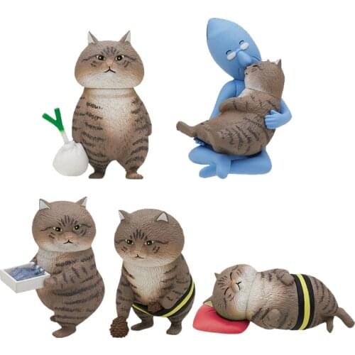 Anime blind box cute kawaii Popular TSUSHIMA happy fat stray cat neko shopping sleeping gashapon figures model toys
