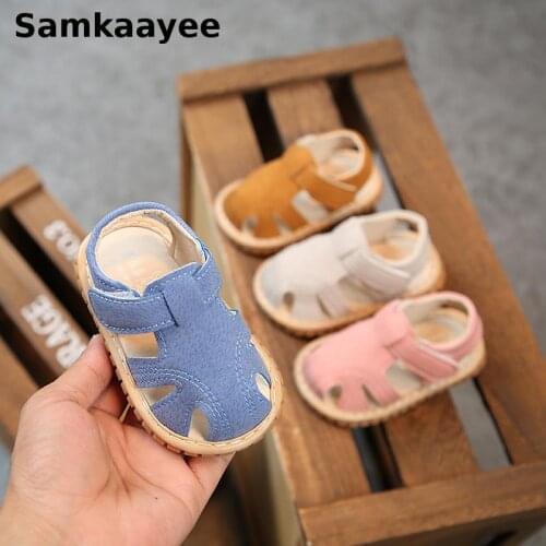 0-4y Baby First Walkers Shoes Children Sandals Summer Kids Leather Shoes Boys Girls Flats Toldder Soft Bottom Solid Footwear S15