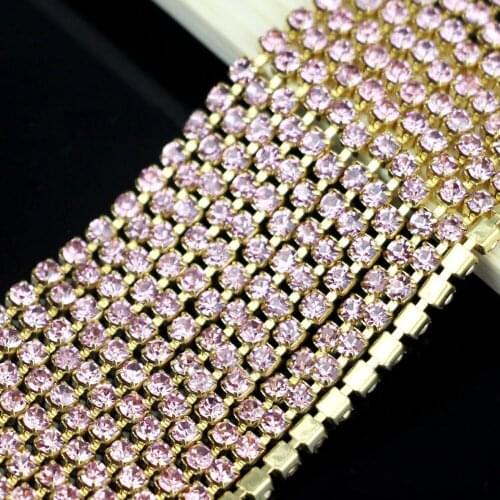 Lt rose 1M DIY Rhinestone Cup Chain Crystal Strass Glass Stone Sew On Rhinestones For Clothes Diamond jewelry Crafts Glitter