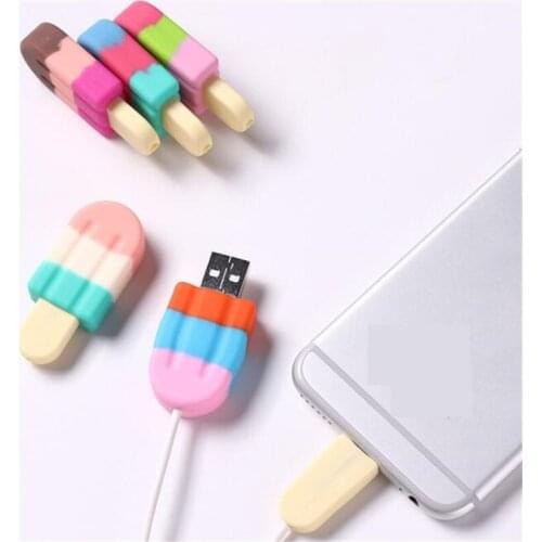 Cable Bite Colorful Ice Cream Cable Protector Wire Winder Data Line Cord For Iphone 12 11 X USB Charging Protective Cover Winder