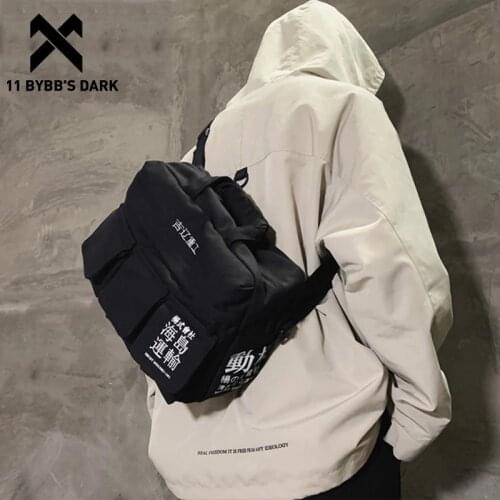 11 BYBBS DARK Vintage Hip Hop Shoulder Bag Streetwear Canvas Multi Pockets School Messenger Chest Crossbody Bag Men Women