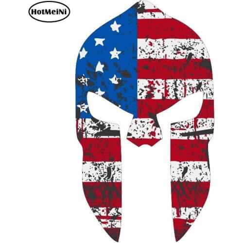 HotMeiNi 7.5cm x 13cm SPARTAN HELMET TATTERED USA Flag Style Automobile Styling Reflective Car Sticker