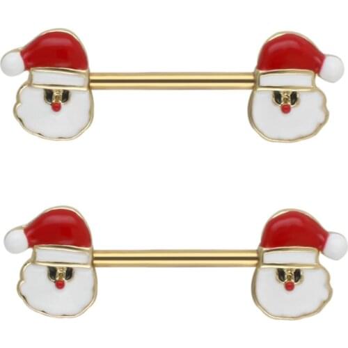 JHJT MUSI 2PCS 14G Santa Claus Nipple Barbell Piercing Rings 316L Surgical SS Pretty Womens Rings Cute Nipple Ring