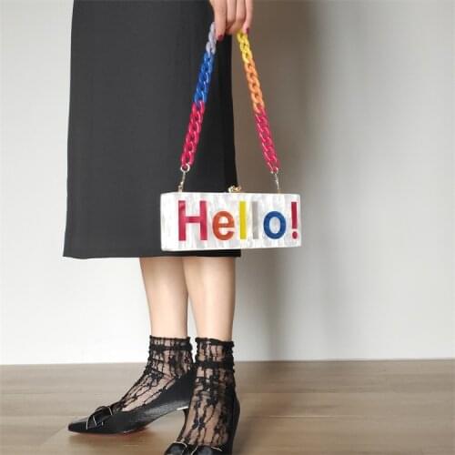 【wonder lamar】stock letter hello Square Rectangular Acrylic Clutch Evening Bag For Party