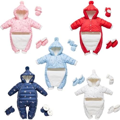 2021 Newborn Baby Jumpsuit Hooded Plus Velvet Warm Baby Boys Snowsuit Toddler Snow Suit Baby Girl Cotton Overalls Rompers