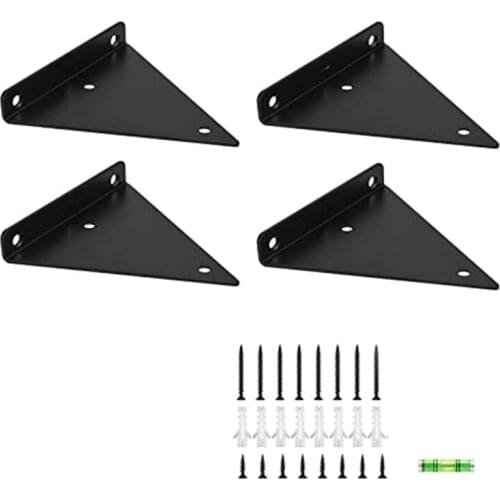 Shelf Brackets 6 Inch - Thick Corner Brace Black Steel Decorative Joint Angle Bracket for Shelf Triangular Bracket 4Pcs