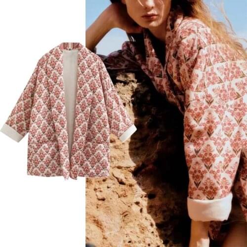 Klkxmyt Za Jacket Women Coat 2021 Autumn Floral Print Jackets Woman Long Sleeve Overcoat Female Vintage Pockets Cardigan Tops