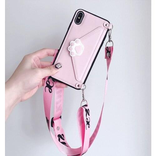 Cute Lanyard Crossbody Wallet Phone case For iPhone 11 Pro XS MAX XR X 7 8 6 6S Plus Leather Card Slot With Shoulder Strap Cover