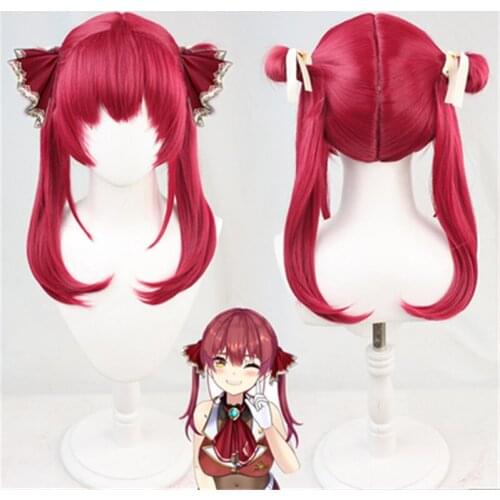 Hololive Vtuber Marine Cosplay Wig Heat Resistant Synthetic Hair Red Ponytail Wig+ Free Wig Cap
