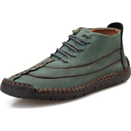 Mens Spring Autumn Casual Shoe Hand Sewn Soft High Top Lace Up Casual Shoes Fashion Large Flat Bottom Casual Shoes 38-48