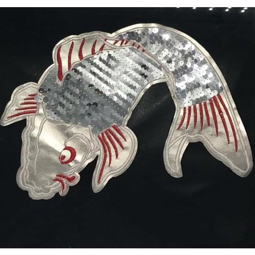 Animals Big White Carp Fish Embroidered Patches for Clothes Sewing on Garment Applique DIY Accessory Party Decor Big Fish Patch