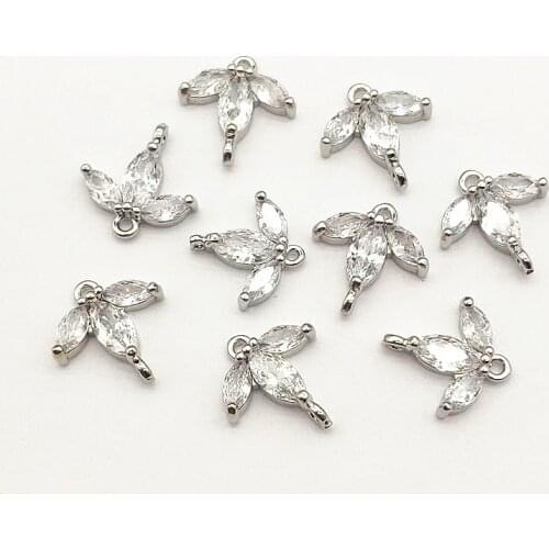 New Arrival! 14x14mm 50pcs Cubic Zirconia Leaf Connectors For Handmade Necklace Accessories Earring Parts DIY Jewelry Findings