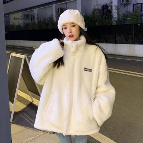 Mitation Lamb wool cotton coat womens winter plush thick short Outwear thick new all-match casual plush Jacket