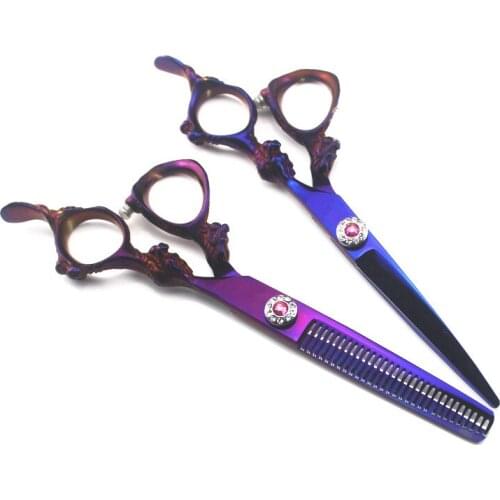Professional Japan 440c 6 '' violet dragon hair cutting scissors haircut thinning barber haircutting shears Hairdresser scissors
