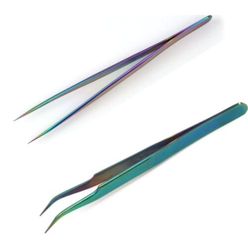 Stainless Steel Straight Curved Eye Lashes Tweezers Rainbow Colored False Fake Eyelash Extension Nippers Pointed Clip Profession