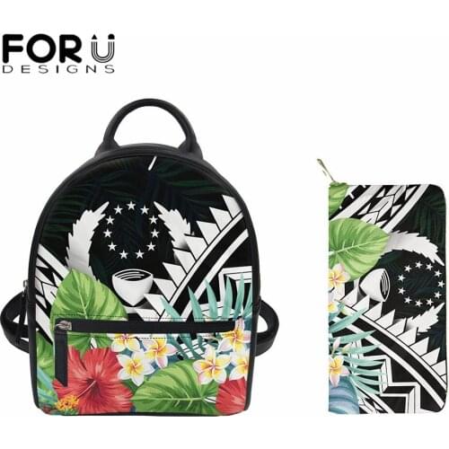 FORUDESIGNS Luxury Backpack Pohnpei Polynesian Hibiscus Leather Mini Backpack MultiFunction Small Purse Famous Brand Women Bags