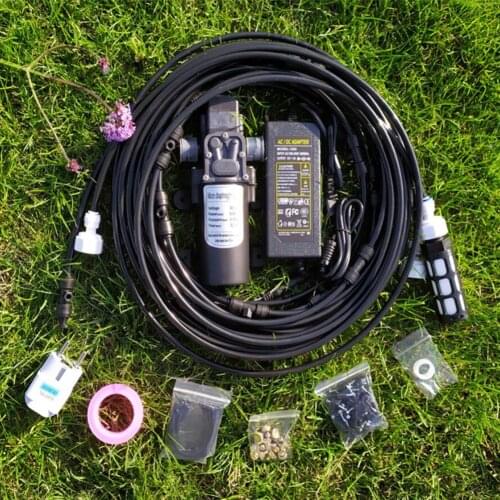 With Water Pump Misting Cooling System Misting Line Mist Nozzles Tube Ties Connector Mist Cooling Kit for Patio Garden Trampolin