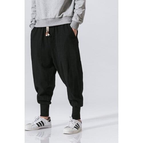 Cotton harem pants hip-hop mens solid color elastic waist street casual jogging pants 2021 new fashion loose loose crotch pants