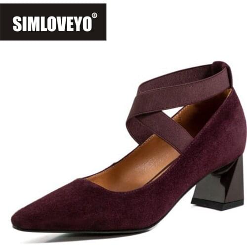 SIMLOVEYO New 2021 Women Pumps Square Toe 5cm Block Heels Genuine Leather Lace-Up Classic Sexy Stylish Big Size 34-40 B2473