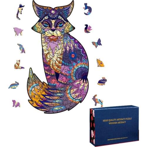 Unique Wooden Jigsaw Puzzle Wolf Fox Dog 3D Wooden Puzzles Games Educational Toys Wood DIY Crafts Puzzle For Adults Kids Gifts