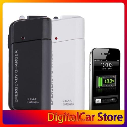 Universal Portable USB Emergency 2 AA Battery Extender Charger Power Bank Supply Box For iPhone Mobile Phone MP3 MP4 Black White