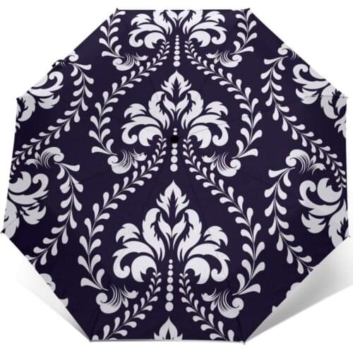 Wind Resistant Fully-Automatic Umbrella Damask Classical Pattern Rain 3 Folding Parasol Travel Car Umbrella