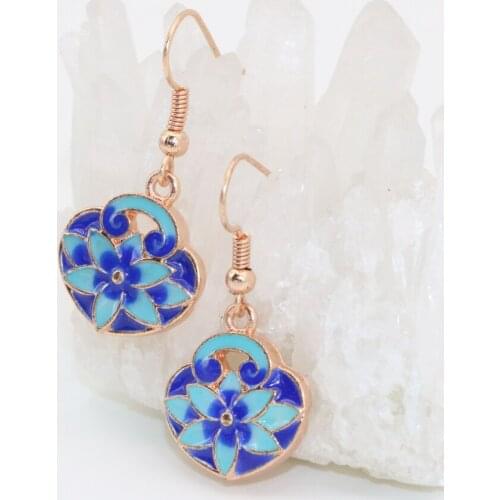 High grade hot sale rose gold-color women dangle earrings enamel cloisonne 15*17mm drop earring party weddings jewelry B2572