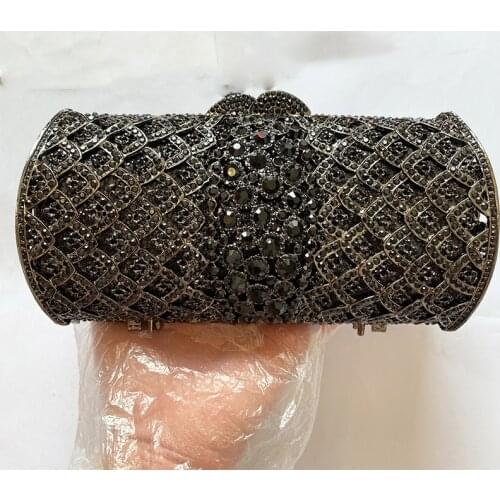 Top Quality Crystal Evening Clutches Black/Green Rhinestone Party Purse 3 Colors Women Diamond Shoulder Mini Phone Prom Clutch