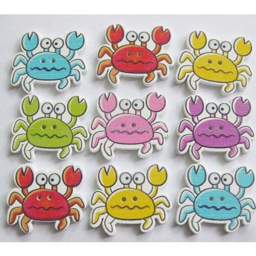 WBNKEV painting wooden crab shape buttons for kids clothes mix 150pcs DIY sewing supplies