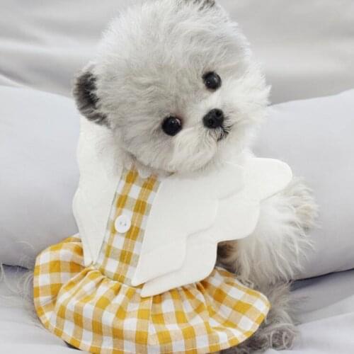 Yellow Plaid Dog Skirt Little Angel Dog Princess Skirt Pet Teddy Breathable Dress Puppy Clothes Pullover XS-XL