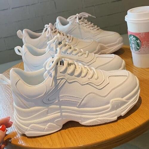 White Women Shoes New Chunky Sneakers for Women Lace-up White Vulcanize Shoes Casual Fashion Dad Shoes Platform Sneakers Basket