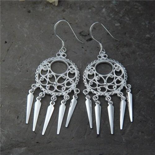 2018 Real New Arrival None Bohemia Retro 100% 925 Sterling Drop Earrings For Women Tassels Hollow Vintage Thai Earring Jewelry