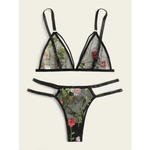 2021 Womens Sexy Bra And Panty Two Piece Underwear Set See-Through Mesh Lingerie Sexy set