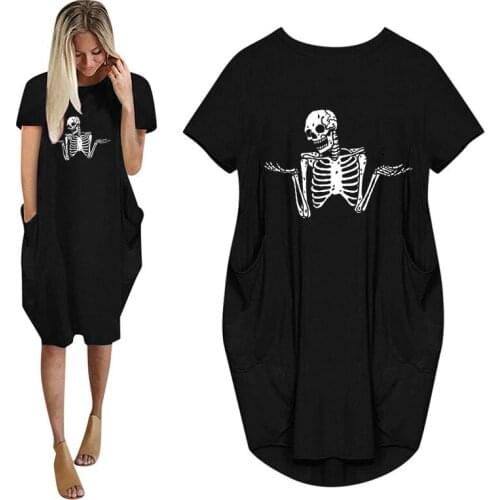 No Flesh No Brain But Still In Pain Skull Funny Women Summer Dress With Pocket Ladies Fashion O Neck Tops Female T Shirt Dress